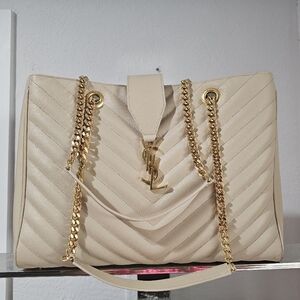 Yves Saint Laurent Beige Quilted Chain Shoulder Bag